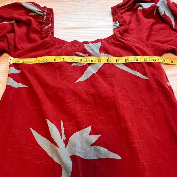 Maria Filo Womens Dress Medium Mini Red Linen Blend Pocket Cottage Floral Beachy - Picture 6 of 8